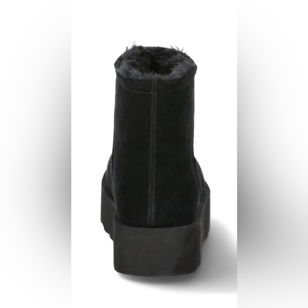 Women's Black Suede Ankle Boots- Platform Cozy Boots Black Size 9 - Picture 3 of 10